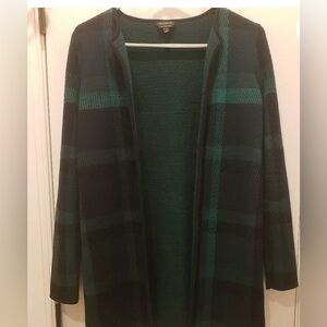 Talbots‎ Long Plaid 100% Merino Wool Cardigan Navy and Green Size Small